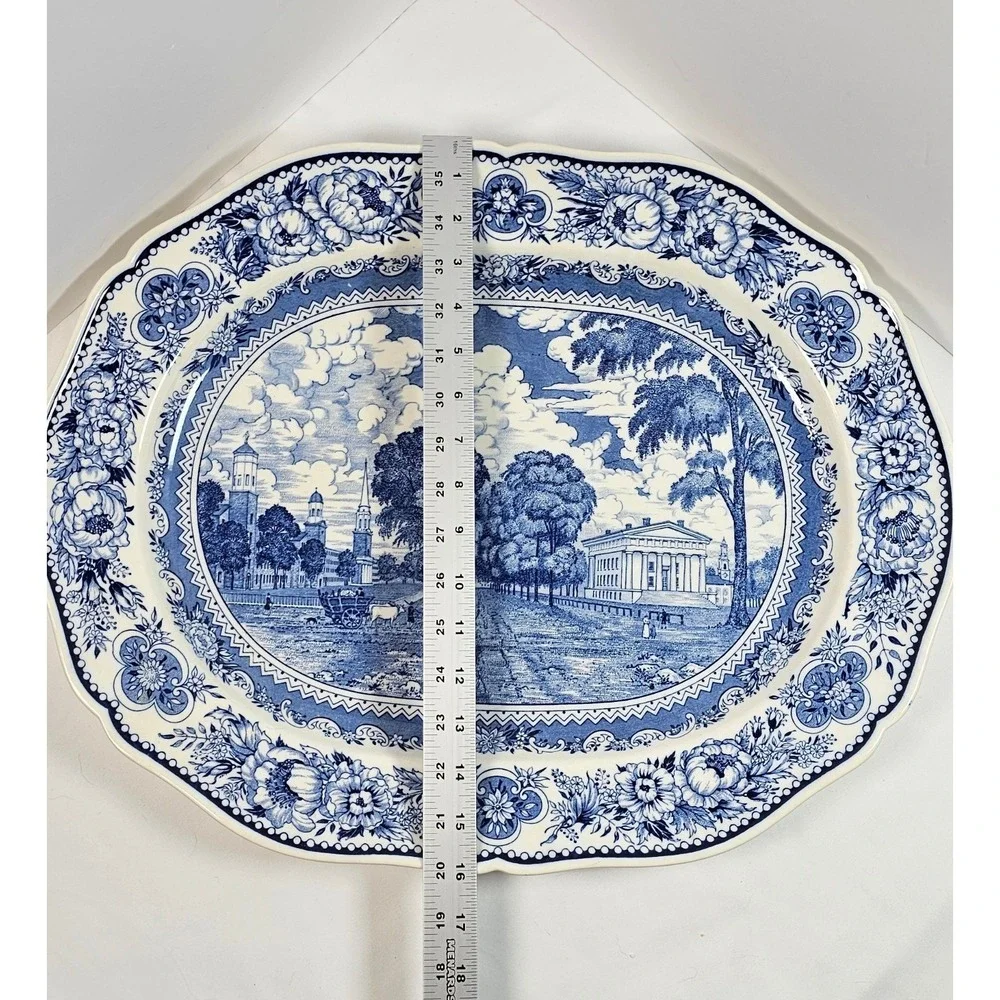 Vintage 1932 Wedgwood Yale University Blue Transferware‎ Serving Platter 20 x 16